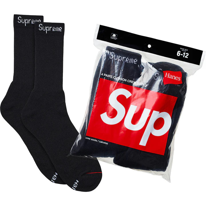 Supreme x Hanes Crew Socks 4 Pack (Black)
