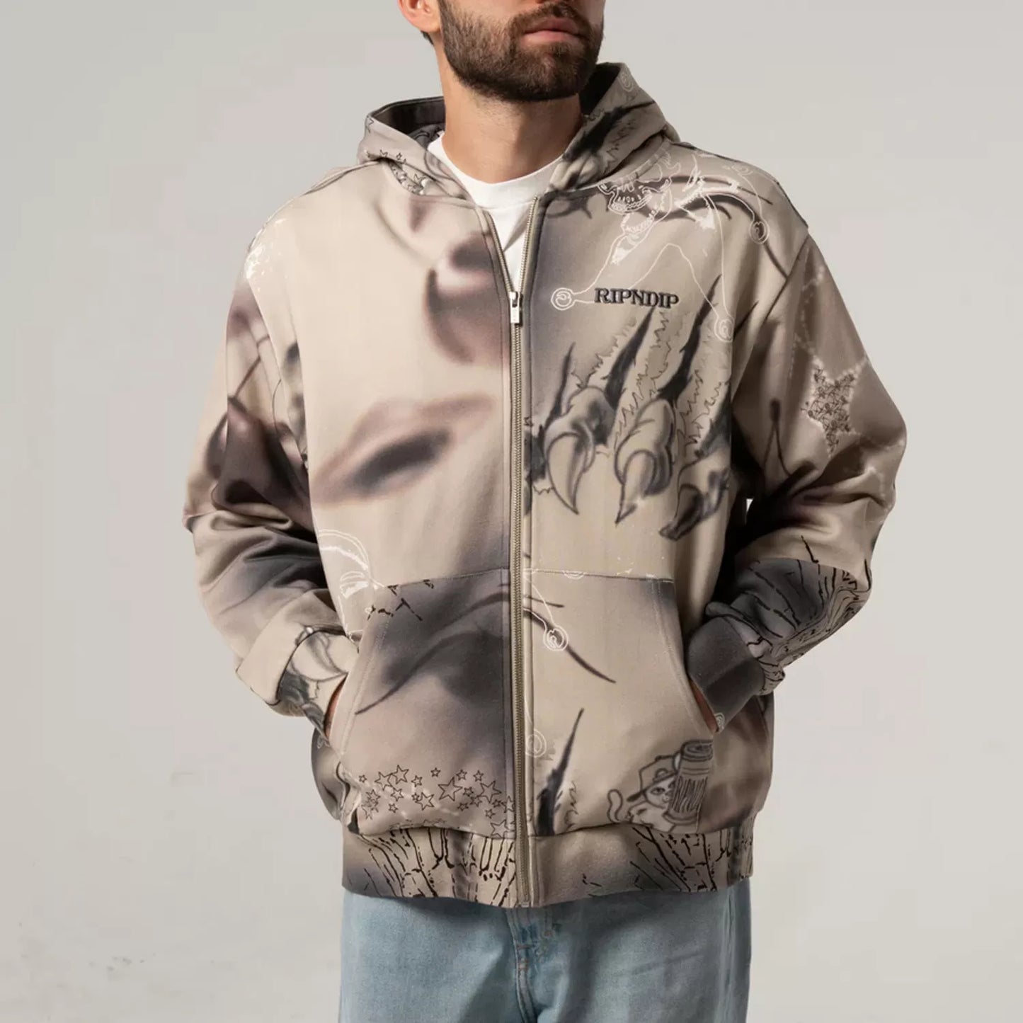 Ripndip Stargazing Zip-Up Hoodie (Off White)